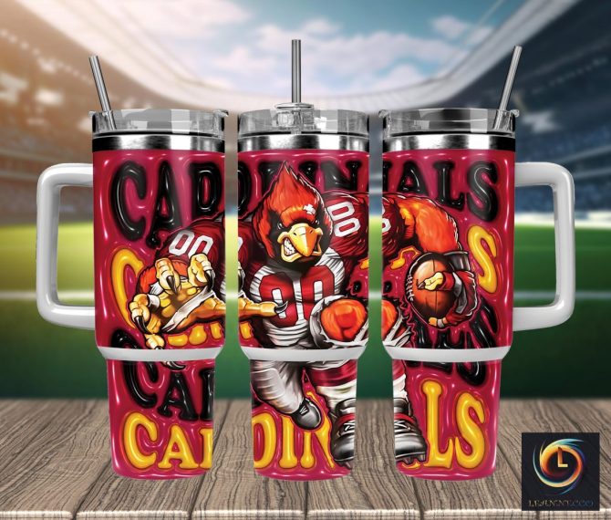 Arizona Cardinals Nfl Mascot Custom Stanley Quencher 40Oz Stainless Steel Tumbler With Handle