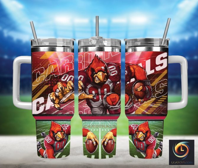 Arizona Cardinals Nfl Mascot Custom Stanley Quencher 40Oz Stainless Steel Tumbler With Handle