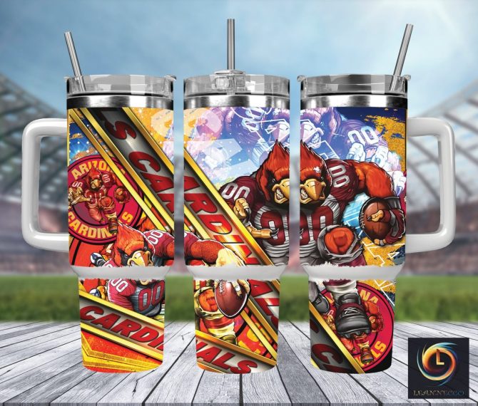 Arizona Cardinals Nfl Mascot Custom Stanley Quencher 40Oz Stainless Steel Tumbler With Handle