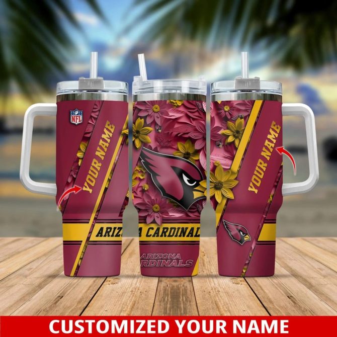 Arizona Cardinals Nfl Custom Stanley Quencher 40Oz Stainless Steel Tumbler With Handle
