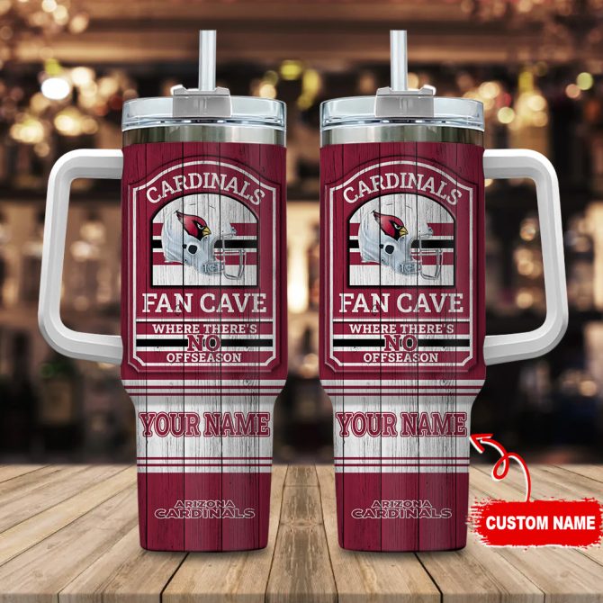 Arizona Cardinals Nfl Fan Cave Custom Stanley Quencher 40Oz Stainless Steel Tumbler With Handle