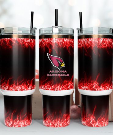 Arizona Cardinals Nfl Fire Effect Custom Stanley Quencher 40Oz Stainless Steel Tumbler With Handle