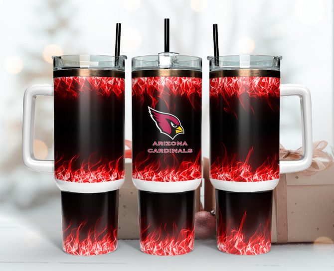 Arizona Cardinals Nfl Fire Effect Custom Stanley Quencher 40Oz Stainless Steel Tumbler With Handle