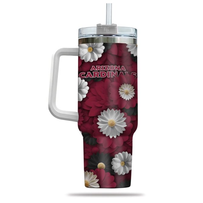 Arizona Cardinals Nfl Flowers Custom Stanley Quencher 40Oz Stainless Steel Tumbler With Handle - Image 3