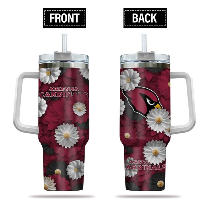 Arizona Cardinals Nfl Flowers Custom Stanley Quencher 40Oz Stainless Steel Tumbler With Handle
