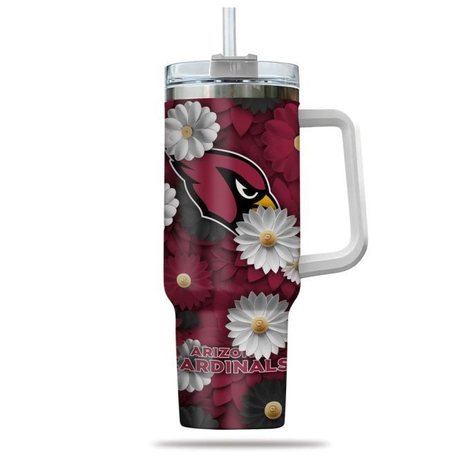 Arizona Cardinals Nfl Flowers Custom Stanley Quencher 40Oz Stainless Steel Tumbler With Handle - Image 2