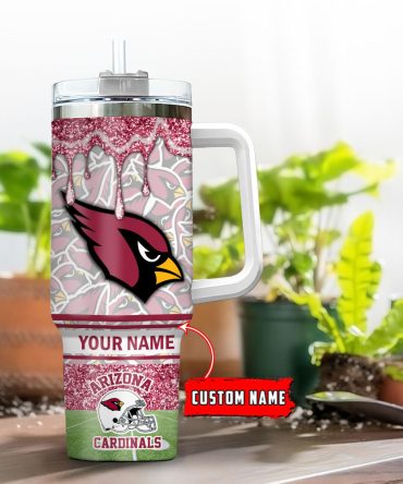 Arizona Cardinals Nfl Glitter Custom Stanley Quencher 40Oz Stainless Steel Tumbler With Handle