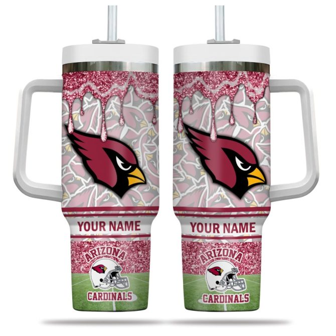 Arizona Cardinals Nfl Glitter Custom Stanley Quencher 40Oz Stainless Steel Tumbler With Handle - Image 2