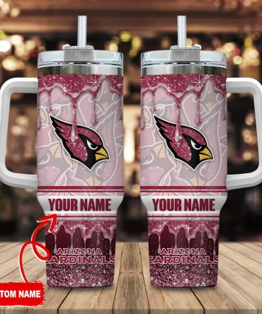 Arizona Cardinals Nfl Glitter Custom Stanley Quencher 40Oz Stainless Steel Tumbler With Handle