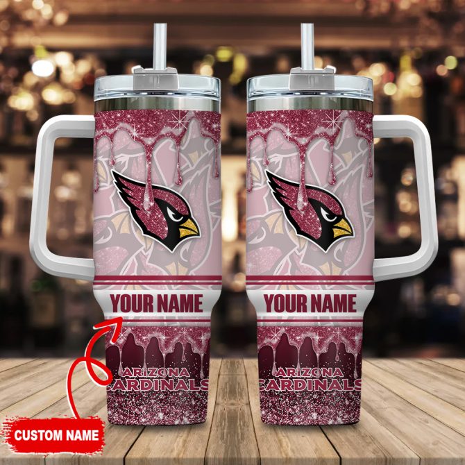 Arizona Cardinals Nfl Glitter Custom Stanley Quencher 40Oz Stainless Steel Tumbler With Handle