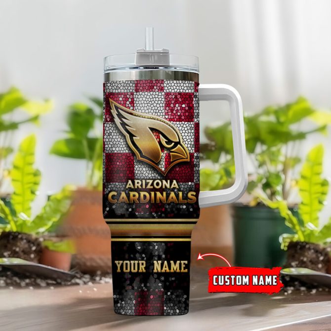 Arizona Cardinals Nfl Glitter Golden Logo Custom Stanley Quencher 40Oz Stainless Steel Tumbler With Handle - Image 2