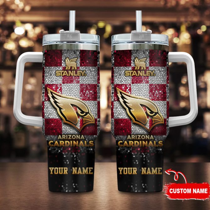 Arizona Cardinals Nfl Glitter Golden Logo Custom Stanley Quencher 40Oz Stainless Steel Tumbler With Handle