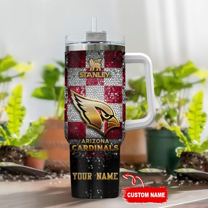 Arizona Cardinals Nfl Glitter Golden Logo Custom Stanley Quencher 40Oz Stainless Steel Tumbler With Handle - Image 2