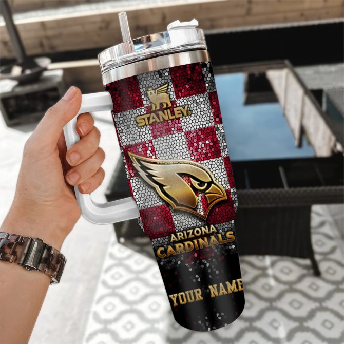 Arizona Cardinals Nfl Glitter Golden Logo Custom Stanley Quencher 40Oz Stainless Steel Tumbler With Handle - Image 3