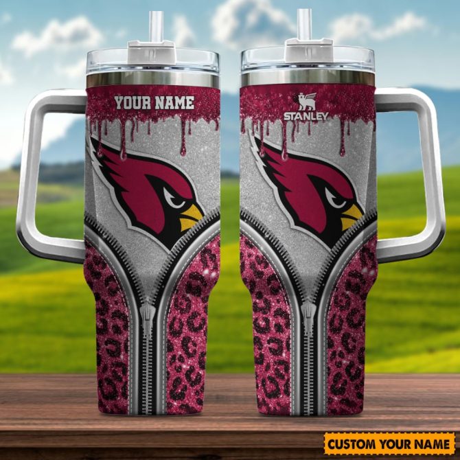 Arizona Cardinals Nfl Glitter Leopard Print Custom Stanley Quencher 40Oz Stainless Steel Tumbler With Handle
