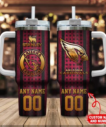 Arizona Cardinals Nfl Golden Logos Us Flag Custom Stanley Quencher 40Oz Stainless Steel Tumbler With Handle