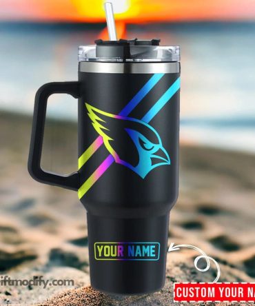 Arizona Cardinals Nfl Hologram Logo Custom Stanley Quencher 40Oz Stainless Steel Tumbler With Handle