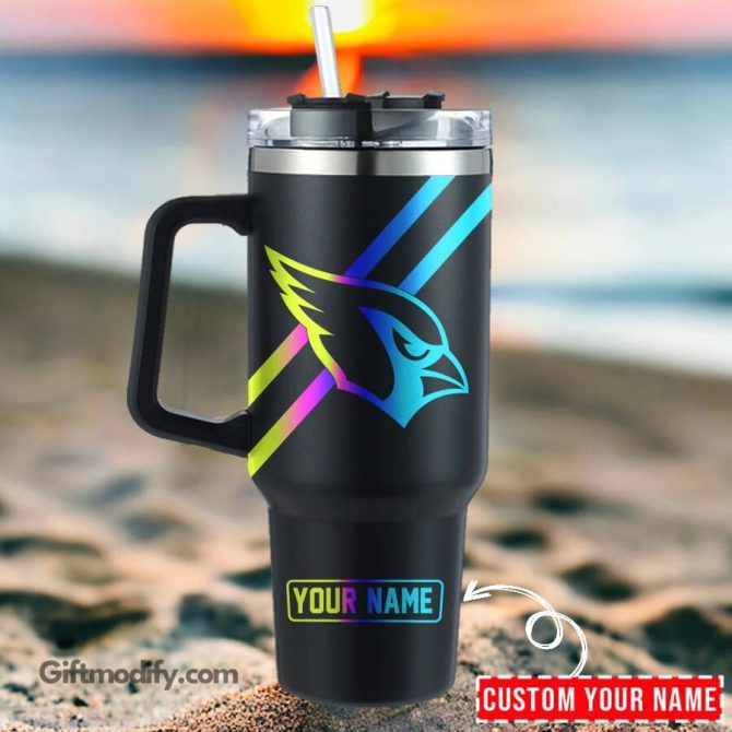 Arizona Cardinals Nfl Hologram Logo Custom Stanley Quencher 40Oz Stainless Steel Tumbler With Handle