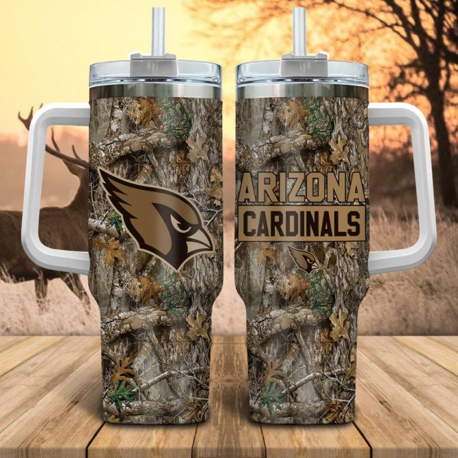 Arizona Cardinals Nfl Hunting Realtree Custom Stanley Quencher 40Oz Stainless Steel Tumbler With Handle