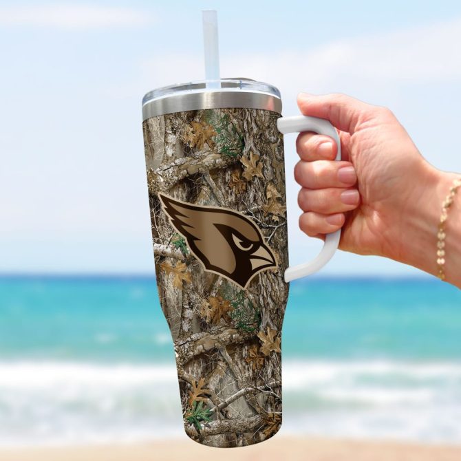 Arizona Cardinals Nfl Hunting Realtree Custom Stanley Quencher 40Oz Stainless Steel Tumbler With Handle - Image 3