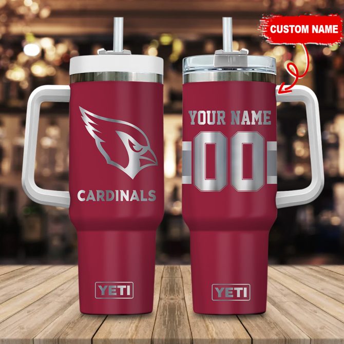 Arizona Cardinals Nfl Laser Engraved Effect Custom Stanley Quencher 40Oz Stainless Steel Tumbler With Handle