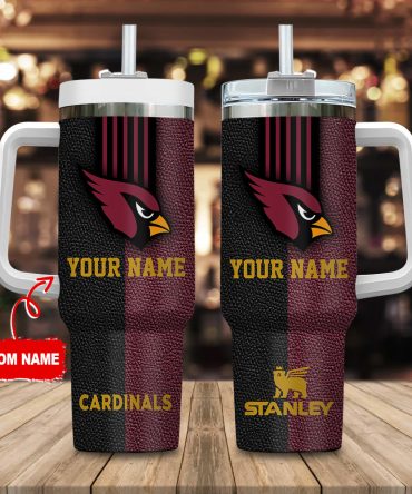 Arizona Cardinals Nfl Leather Effect Custom Stanley Quencher 40Oz Stainless Steel Tumbler With Handle