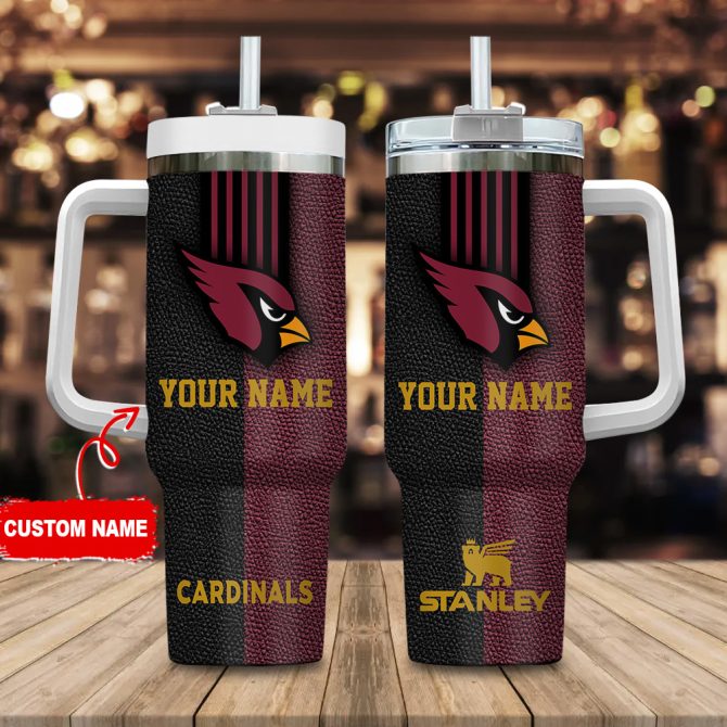 Arizona Cardinals Nfl Leather Effect Custom Stanley Quencher 40Oz Stainless Steel Tumbler With Handle