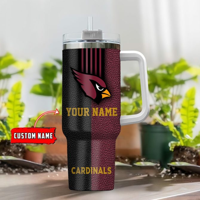 Arizona Cardinals Nfl Leather Effect Custom Stanley Quencher 40Oz Stainless Steel Tumbler With Handle - Image 2