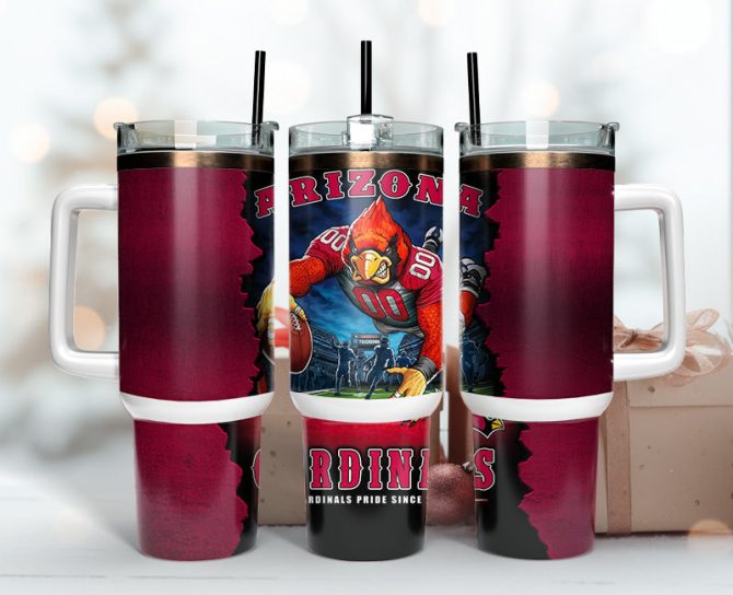 Arizona Cardinals Nfl Mascot Custom Stanley Quencher 40Oz Stainless Steel Tumbler With Handle