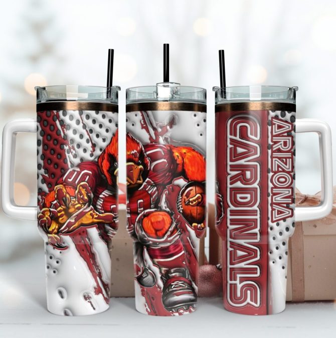Arizona Cardinals Nfl Mascot Custom Stanley Quencher 40Oz Stainless Steel Tumbler With Handle