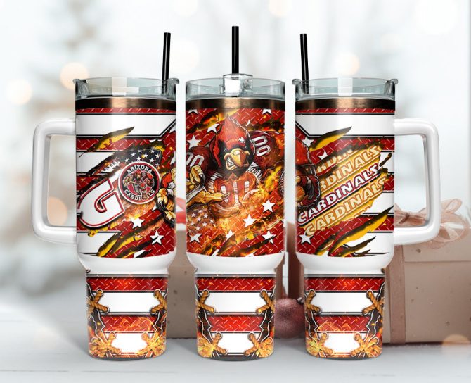 Arizona Cardinals Nfl Mascot Custom Stanley Quencher 40Oz Stainless Steel Tumbler With Handle
