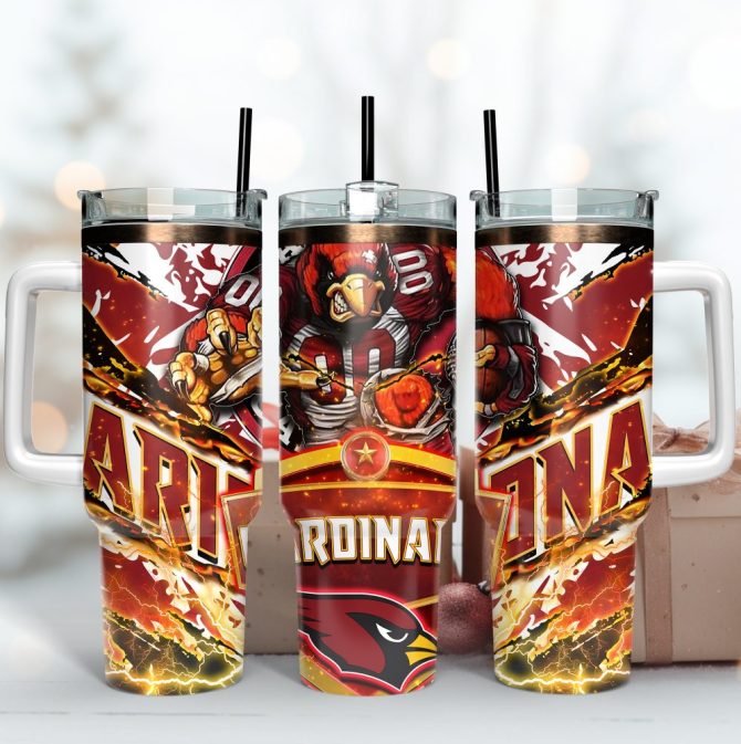 Arizona Cardinals Nfl Mascot Custom Stanley Quencher 40Oz Stainless Steel Tumbler With Handle