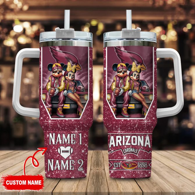 Arizona Cardinals Nfl Mickey And Minnie Couple Custom Stanley Quencher 40Oz Stainless Steel Tumbler With Handle