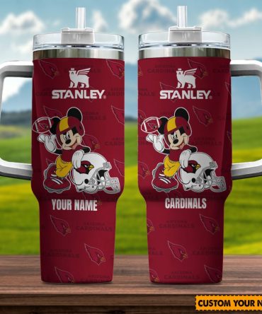 Arizona Cardinals Nfl Mickey Mouse Custom Stanley Quencher 40Oz Stainless Steel Tumbler With Handle