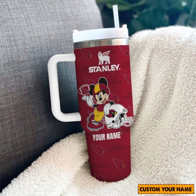 Arizona Cardinals Nfl Mickey Mouse Custom Stanley Quencher 40Oz Stainless Steel Tumbler With Handle - Image 2