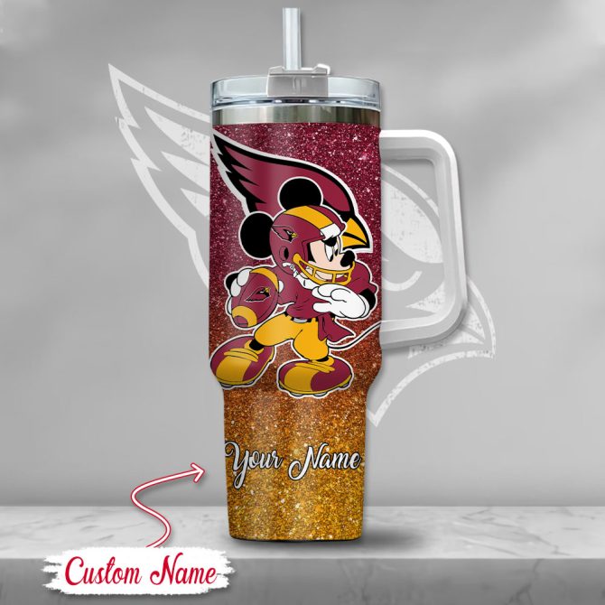 Arizona Cardinals Nfl Mickey Mouse Glitter Custom Stanley Quencher 40Oz Stainless Steel Tumbler With Handle - Image 2
