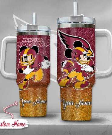 Arizona Cardinals Nfl Mickey Mouse Glitter Custom Stanley Quencher 40Oz Stainless Steel Tumbler With Handle