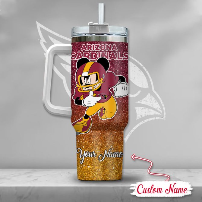 Arizona Cardinals Nfl Mickey Mouse Glitter Custom Stanley Quencher 40Oz Stainless Steel Tumbler With Handle - Image 3