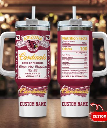 Arizona Cardinals Nfl Nutrition Facts Custom Stanley Quencher 40Oz Stainless Steel Tumbler With Handle