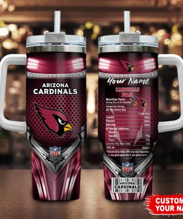 Arizona Cardinals Nfl Nutrition Facts Custom Stanley Quencher 40Oz Stainless Steel Tumbler With Handle