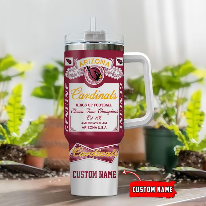 Arizona Cardinals Nfl Nutrition Facts Custom Stanley Quencher 40Oz Stainless Steel Tumbler With Handle - Image 2