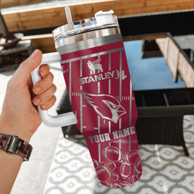 Arizona Cardinals Nfl Silver Custom Stanley Quencher 40Oz Stainless Steel Tumbler With Handle - Image 3