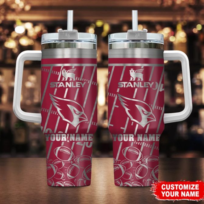 Arizona Cardinals Nfl Silver Custom Stanley Quencher 40Oz Stainless Steel Tumbler With Handle