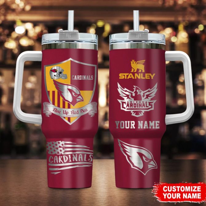 Arizona Cardinals Nfl Silver Logo Custom Stanley Quencher 40Oz Stainless Steel Tumbler With Handle