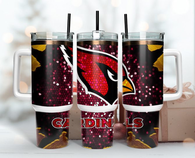 Arizona Cardinals Nfl Stained Glass Effect Custom Stanley Quencher 40Oz Stainless Steel Tumbler With Handle
