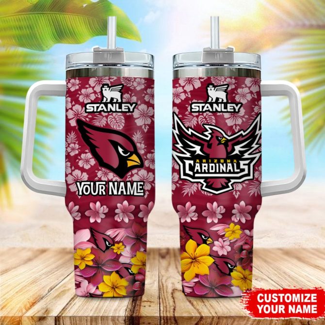 Arizona Cardinals Nfl Tropical Floral Custom Stanley Quencher 40Oz Stainless Steel