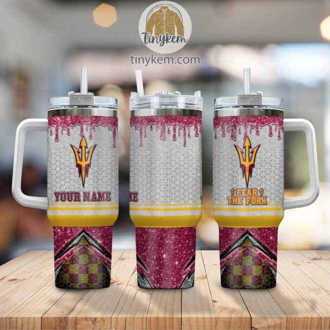 Arizona State Sun Devils Glitter Ncaa Custom Stanley Quencher 40Oz Stainless Steel Tumbler With Handle - Image 2