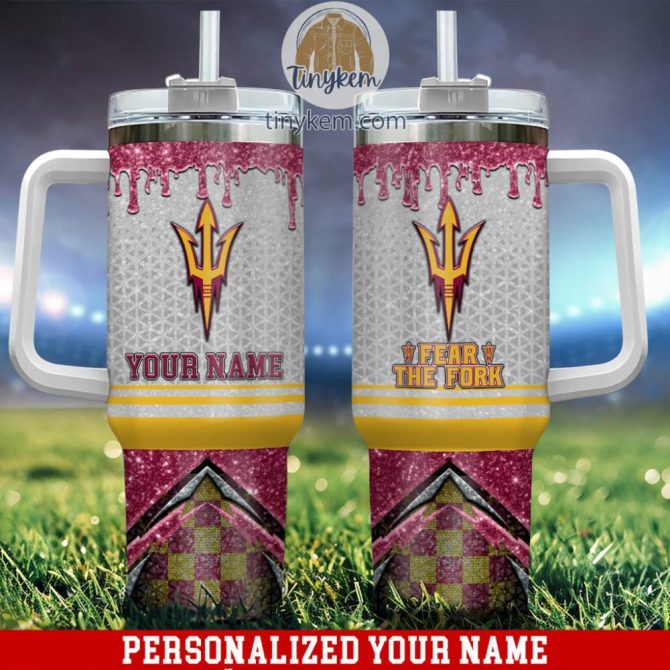 Arizona State Sun Devils Glitter Ncaa Custom Stanley Quencher 40Oz Stainless Steel Tumbler With Handle