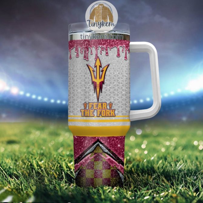 Arizona State Sun Devils Glitter Ncaa Custom Stanley Quencher 40Oz Stainless Steel Tumbler With Handle - Image 4