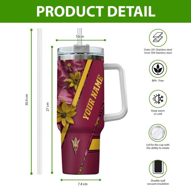 Arizona State Sun Devils Ncaa Custom Stanley Quencher 40Oz Stainless Steel Tumbler With Handle - Image 2